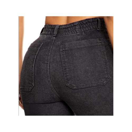 Vaquero Jeans Cargo Negro Mujer Corte Recto con Bolsillos
