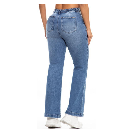 Jeans Vaquero Mujer Pierna Recta con 6 Botones Sin Cremallera Colombiano
