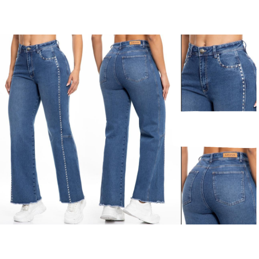 Vaquero Mujer Recto con Tachas Jeans Colombianos