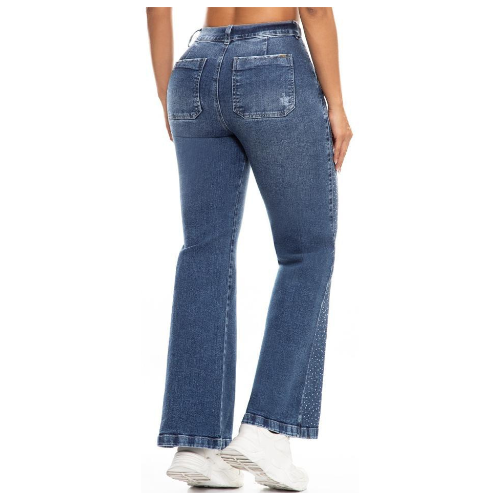 Vaquero Jeans Bootcut con Brillos para Mujer Súper Elástico