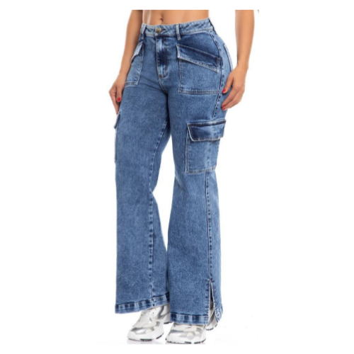 Vaquero Jeans Cargo Mujer Colombiano Súper Elástico Denim Alta Calidad