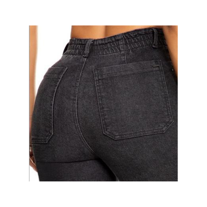 Vaquero Jeans Cargo Negro Mujer Corte Recto con Bolsillos