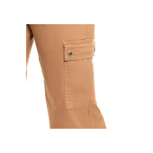 Pantalón Cargo Mujer Color Camel Tela Drill Stretch Bolsillos Funcionales Tiro Alto