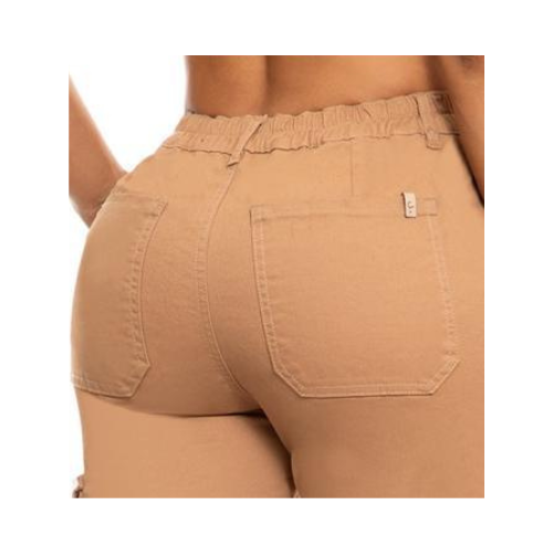 Pantalón Cargo Mujer Color Camel Tela Drill Stretch Bolsillos Funcionales Tiro Alto