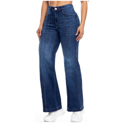 Jeans Colombianos Vaquero Mujer Recto Ancho Azul Oscuro
