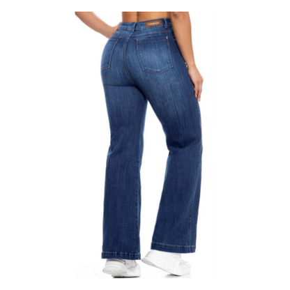 Jeans Colombianos Vaquero Mujer Recto Ancho Azul Oscuro