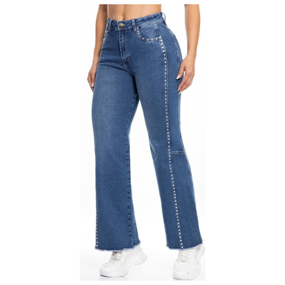 Vaquero Mujer Recto con Tachas Jeans Colombianos