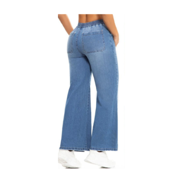 Vaquero Jeans Denim Ligero Colombiano Tiro Alto y Pretina Elástica.