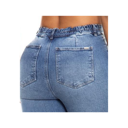 Jeans Vaquero Mujer Pierna Recta con 6 Botones Sin Cremallera Colombiano