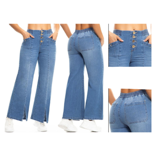 Vaquero Jeans Denim Ligero Colombiano Tiro Alto y Pretina Elástica.