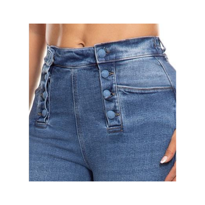 Jeans Vaquero Mujer Pierna Recta con 6 Botones Sin Cremallera Colombiano