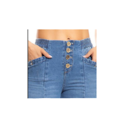 Vaquero Jeans Denim Ligero Colombiano Tiro Alto y Pretina Elástica.