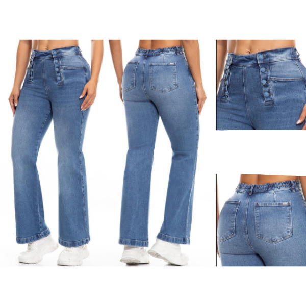 Jeans Vaquero Mujer Pierna Recta con 6 Botones Sin Cremallera Colombiano