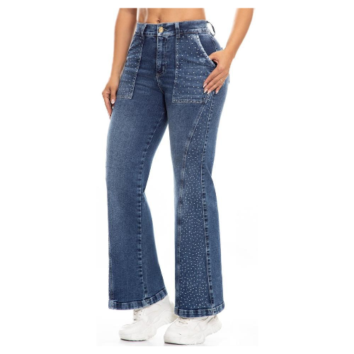 Vaquero Jeans Bootcut con Brillos para Mujer Súper Elástico