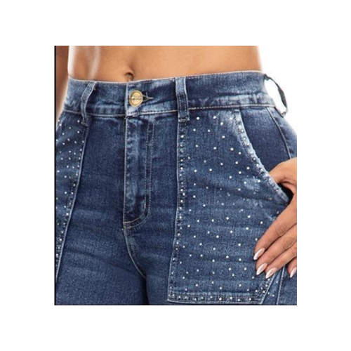 Vaquero Jeans Bootcut con Brillos para Mujer Súper Elástico