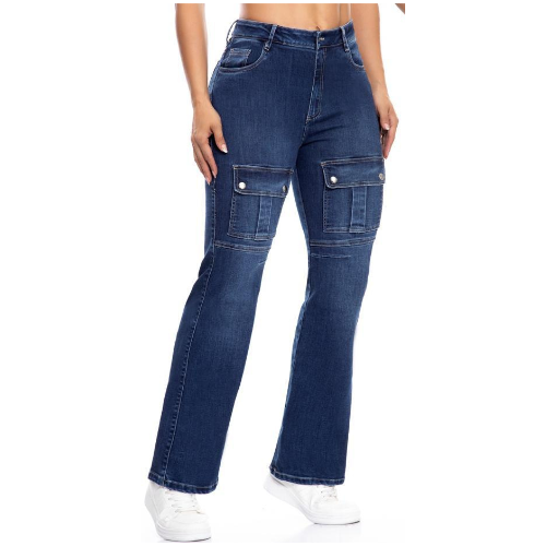 Vaquero Cargo Mujer Azul Oscuro Jeans Colombianos Rectos