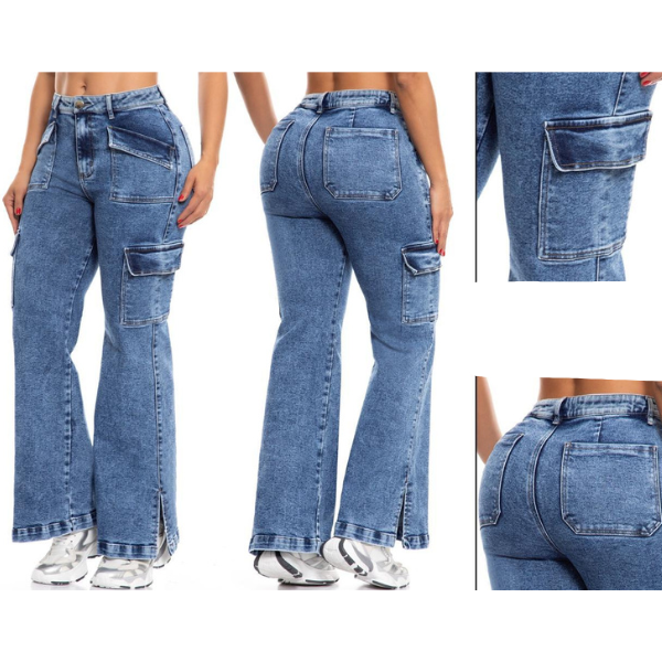 Vaquero Jeans Cargo Mujer Colombiano Súper Elástico Denim Alta Calidad